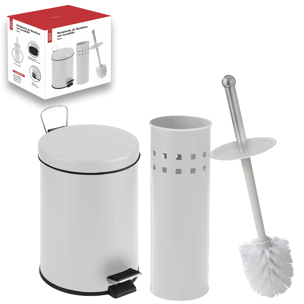 SET RECIPIENTE RESIDUOS 5 LTS CON ESCOBILLA BLANCO